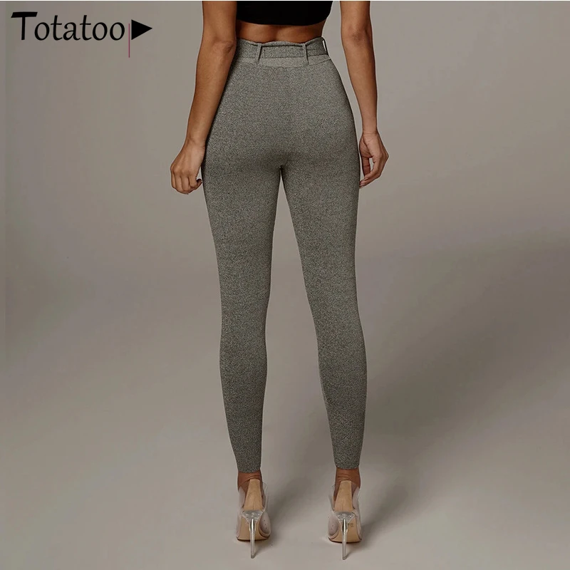 

Totatoop Women High Waist Belt Pencil Pants Solid Fashion 2021 Spring Summer Skinny Long Trousers Casual Workout Ladies Pants