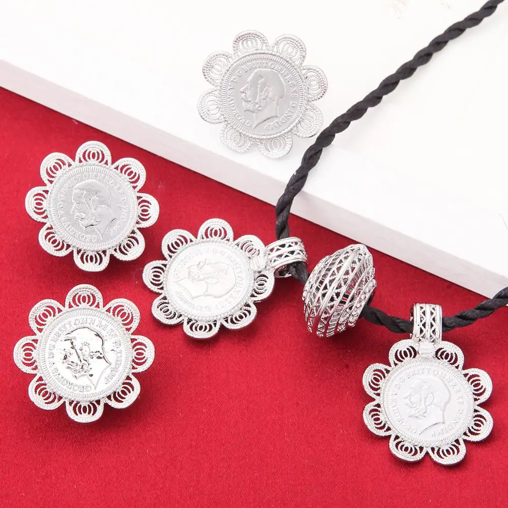 Женский свадебный комплект ювелирных украшений эфиопская монета крест