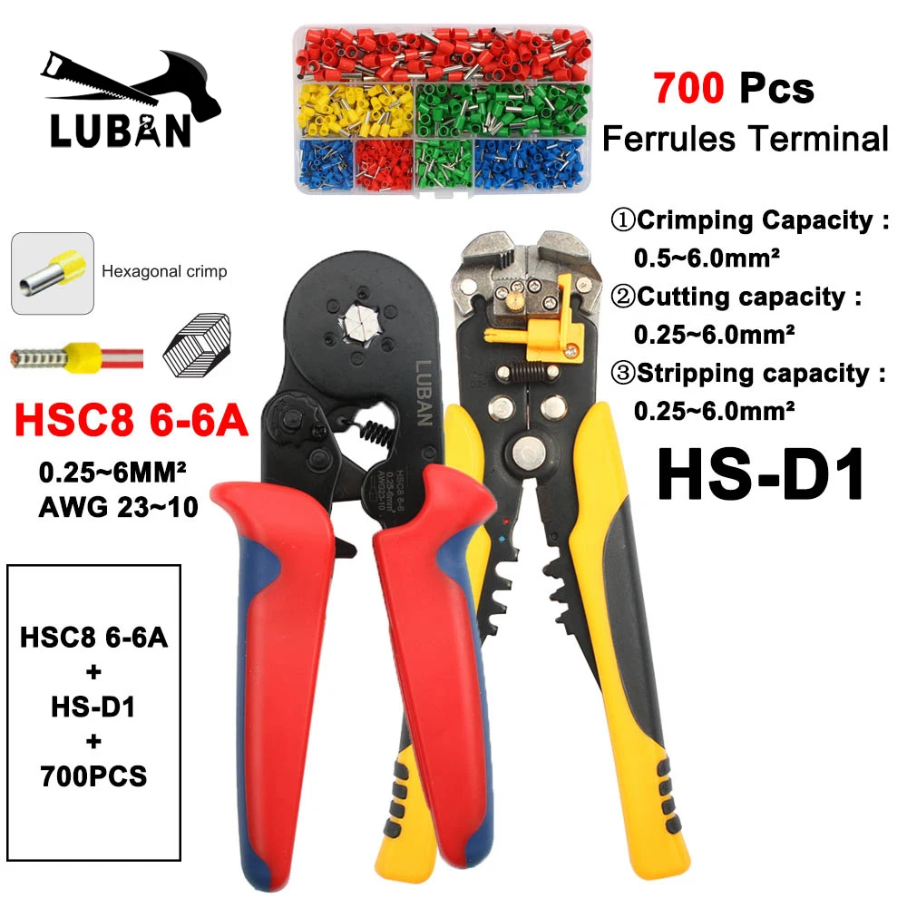 ЛЮБАНЬ HSC8 6-6А HSC8 6-6 МИНИ-TYPE саморегулируемых ОПРЕССОВКА ПЛОСКОГУБЦЫ 0.25-6 мм терминалов обжимной инструмент мини тип многофункциональные инструменты - Цвет: 6-6AD1Y700PCS
