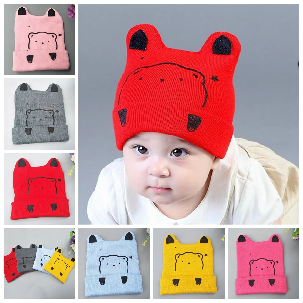 Yundfly Cute Baby Girls Bear Knitting Hat Newborn Skull Beanies Hat Toddler Warm Hat Boy Cap Outdoor Decoration