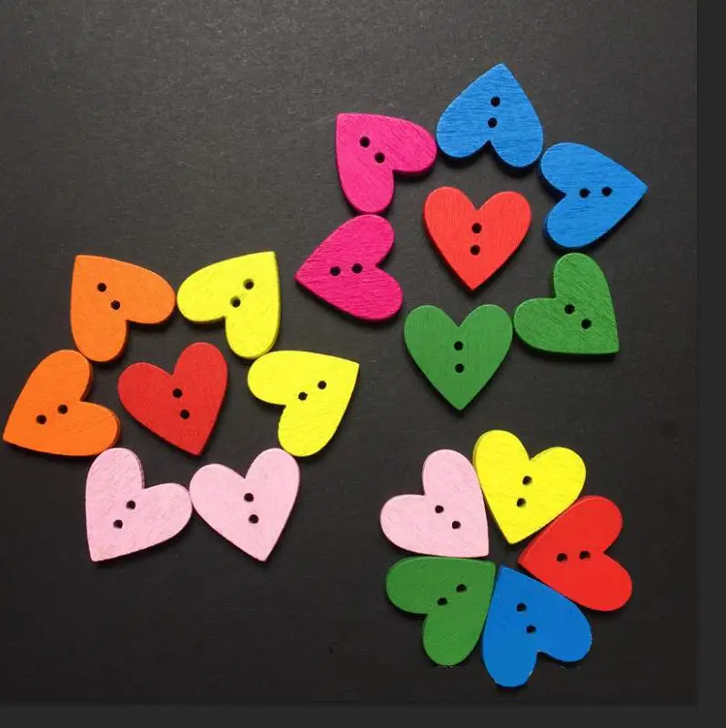 100 шт Случайные Смешанные декоративные пуговицы в форме сердца милые двойные