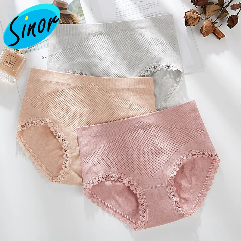 

[Bottom Price]New Seamless Underwear Women's Pure Cotton Mid-Waist Girl's Abdomen Hip Containment Lace Women's Large Briefs