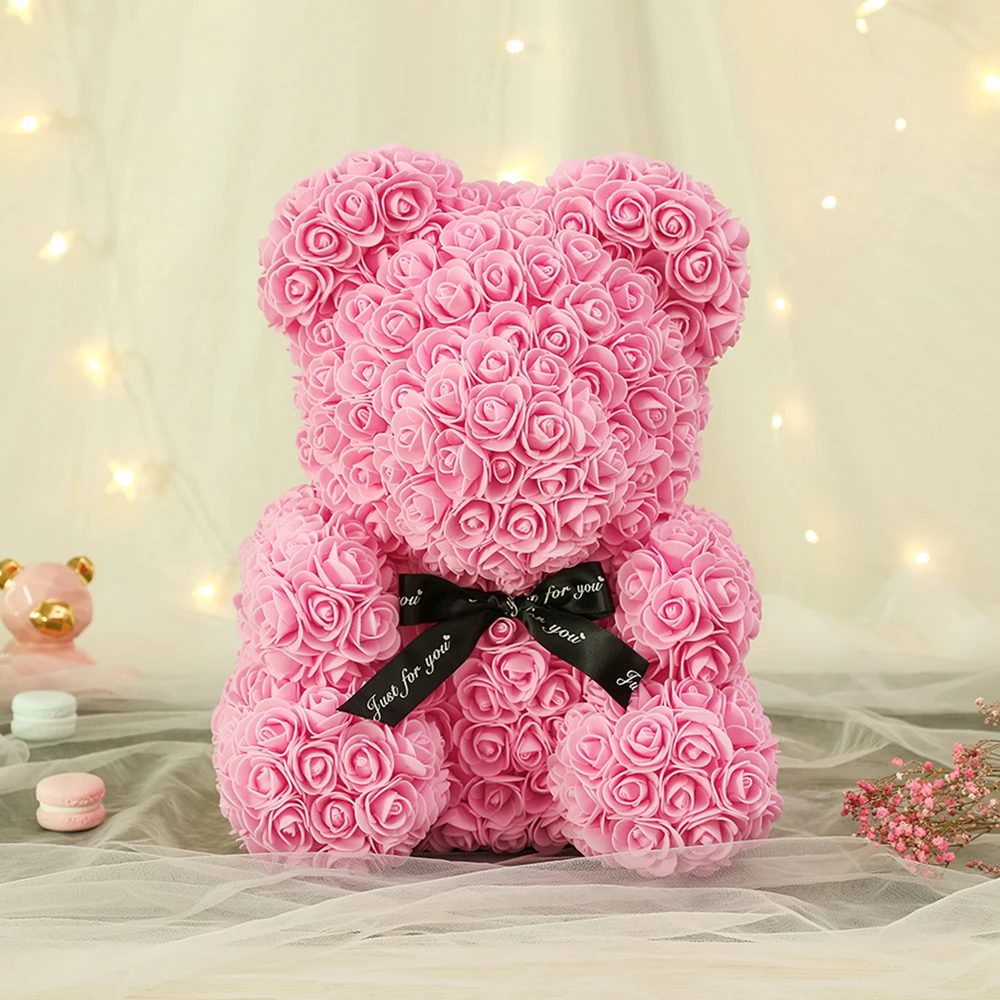 

2021 New 40CM Teddy Bear of Rose Artificial Flowers PE Rose Bear For Women Valentines Wedding Christmas Gift Box Home Decor
