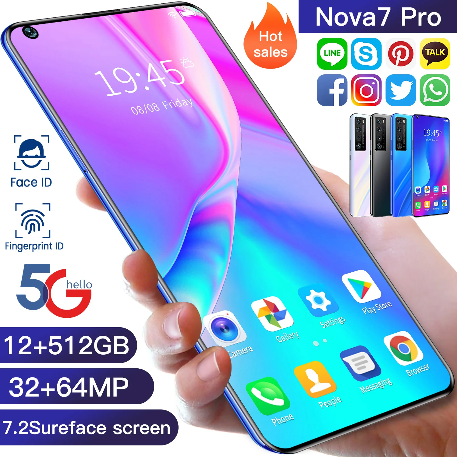 Глобальная версия Huawie Nova7Pro смартфон 5000 мАч 7 2 дюймов HD Экран 12 + 512 г уход за кожей