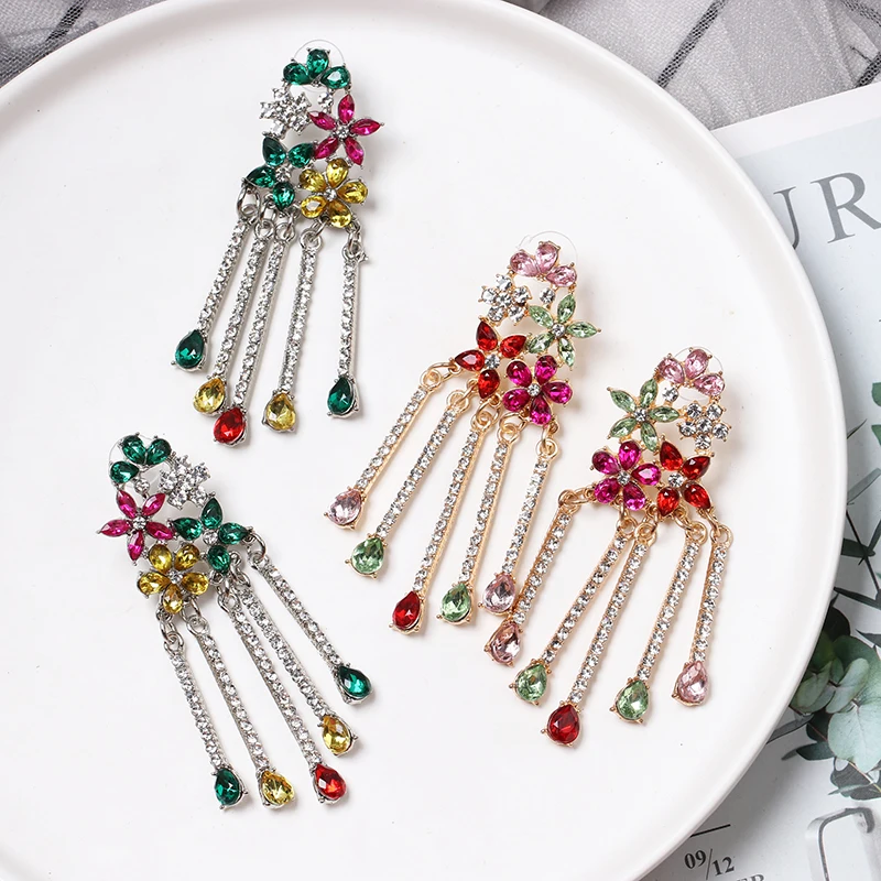Wholesale JUJIA New Design Colorful Cute Full Glass Ear Accessories Crystal Statement Drop Earrings Fashion Jewelry | Украшения и
