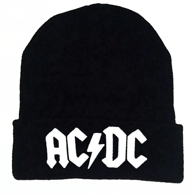 Зимняя вязаная шапка с вышитыми буквами ACDC для мужчин и женщин, зимние шапки ACDC рок, Шапка-бини, уличная теплая вязаная шапка, Лыжная шапка - Цвет: Белый