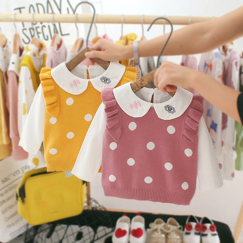 Girls Cotton Long-Sleeve Shirt Wool Vest Two-Piece Toddler Kids Baby Boy Sweater Knit Crochet Tops Clothes Outfits |
