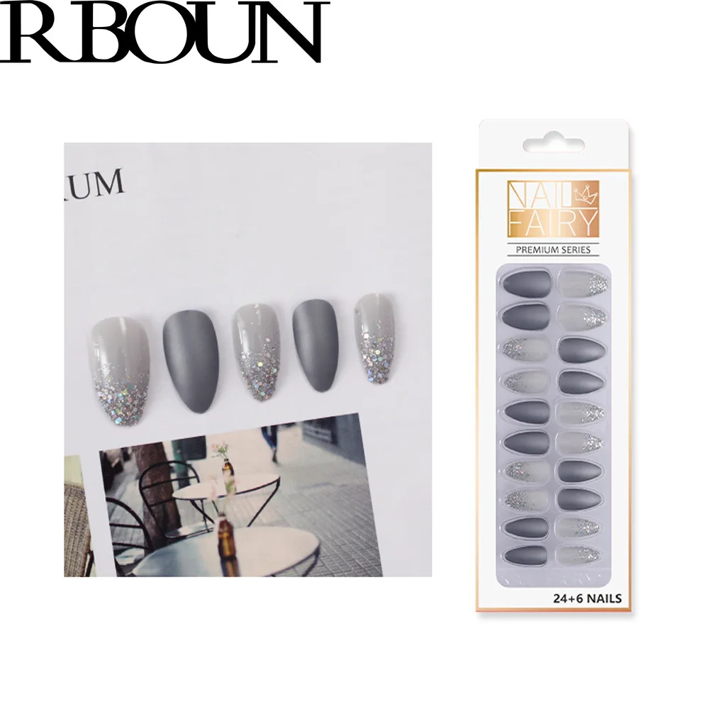 Накладные ногти накладные Типсы с гробной палочкой дизайн прозрачный дисплей