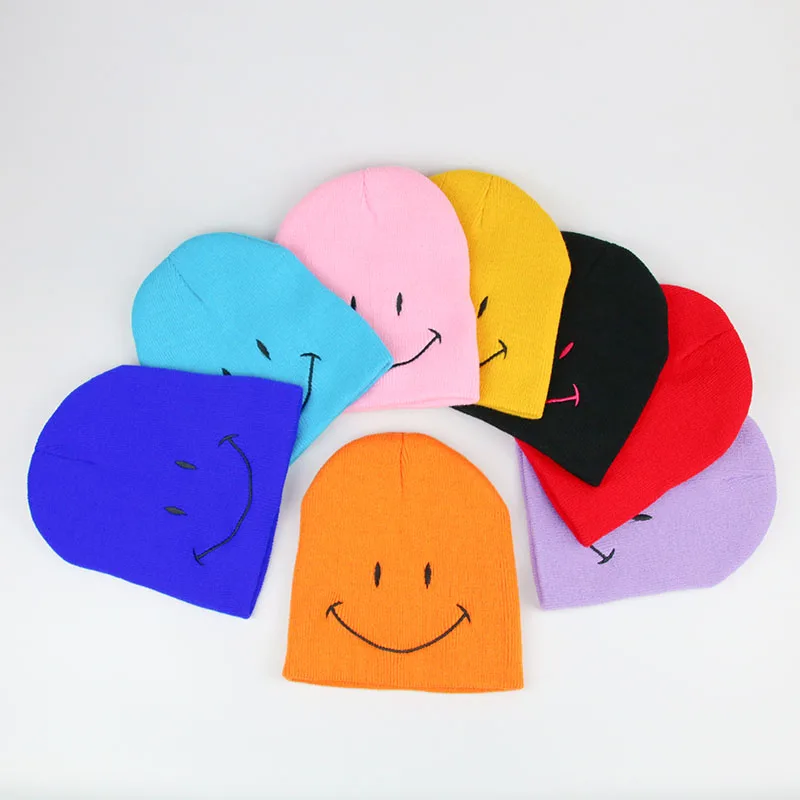 Фирменная Новинка детская Шапка бини со смайликом теплая вязаная шапка Осенняя