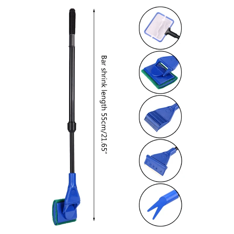 

5 in 1 Aquarium Cleaning Tools Clean Fish Tank Brush Set Fish Net Gravel Rake Algae Scraper Fork Durable Glass Window Tank Clean
