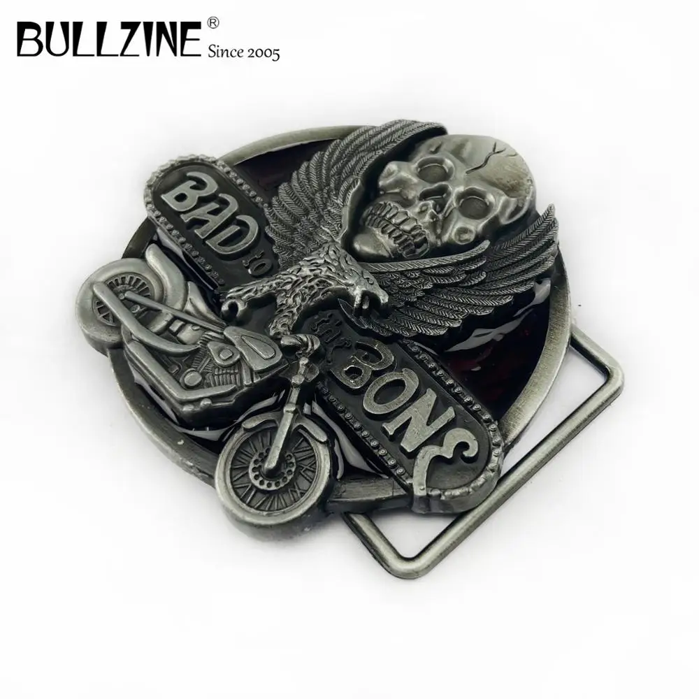 В Bullzine череп bad to The bone пряжки ремня с оловянной отделкой FP-02181 подходит для детей