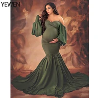 elegant woman stretchy fabric maternity dress long puffy sleeves maternity gown for baby shower photography dresses yewen