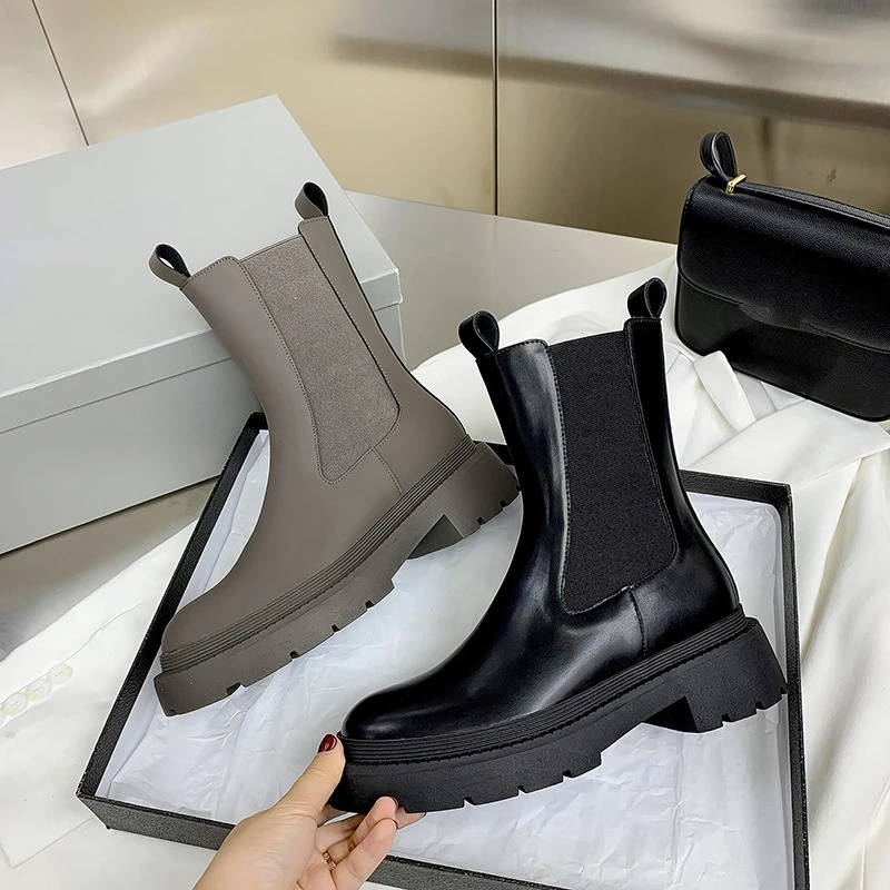 

Модные Ботинки Martin для женщин, зимние теплые плюшевые ботильоны челси, обувь на массивной платформе для женщин, женские ботинки