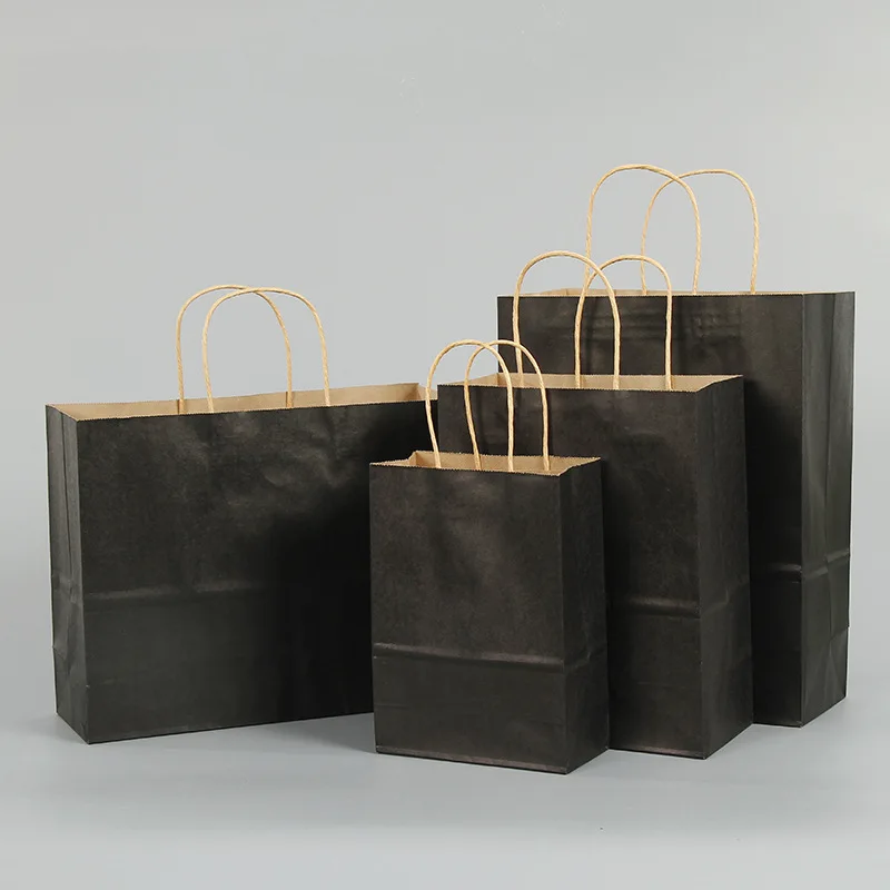 

10Pcs/lot Gift Bags With Handles Multi-function High-end Black Paper Bags 4 Size Recyclable Environmental Protection Bag