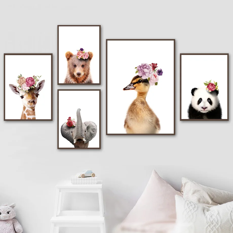 

Wall Art Canvas Painting Flower Giraffe Elephant Panda Duck Animal Nordic Posters And Prints Wall Pictures For Living Room Decor