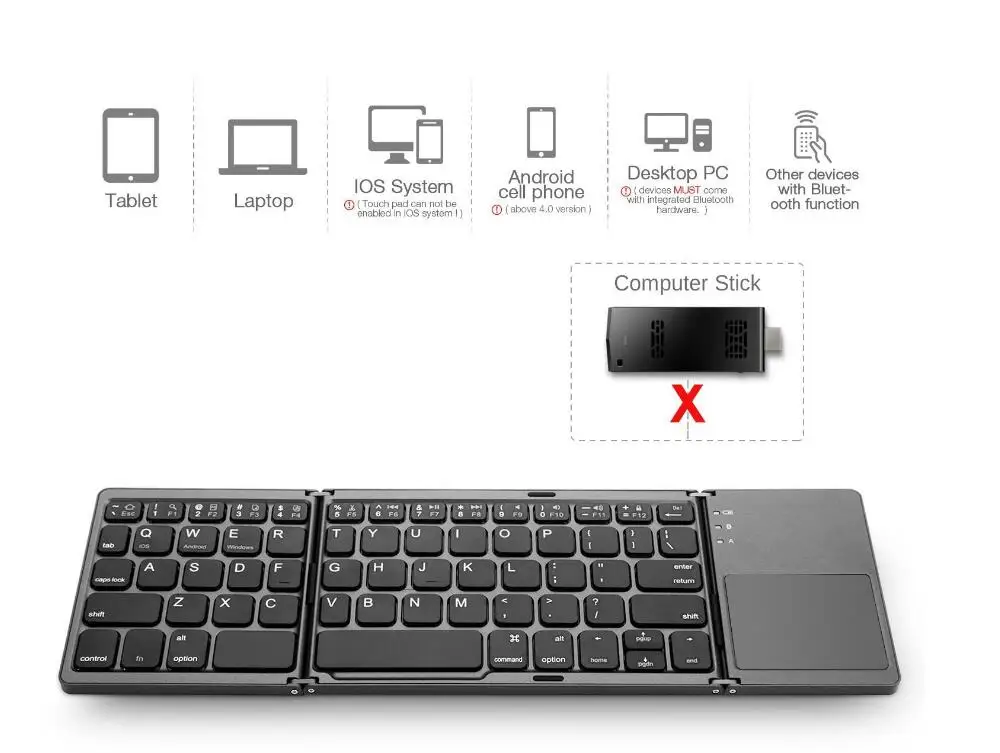 

Foldable Bluetooth Keyboard, Pocket Size Portable Mini BT Wireless Keyboard with Touchpad for Android, Windows, PC, Tablet