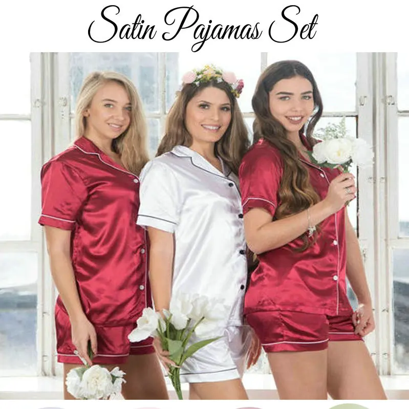 Женская атласная Шелковая пижама комплекты пижамы из атласа с отложным