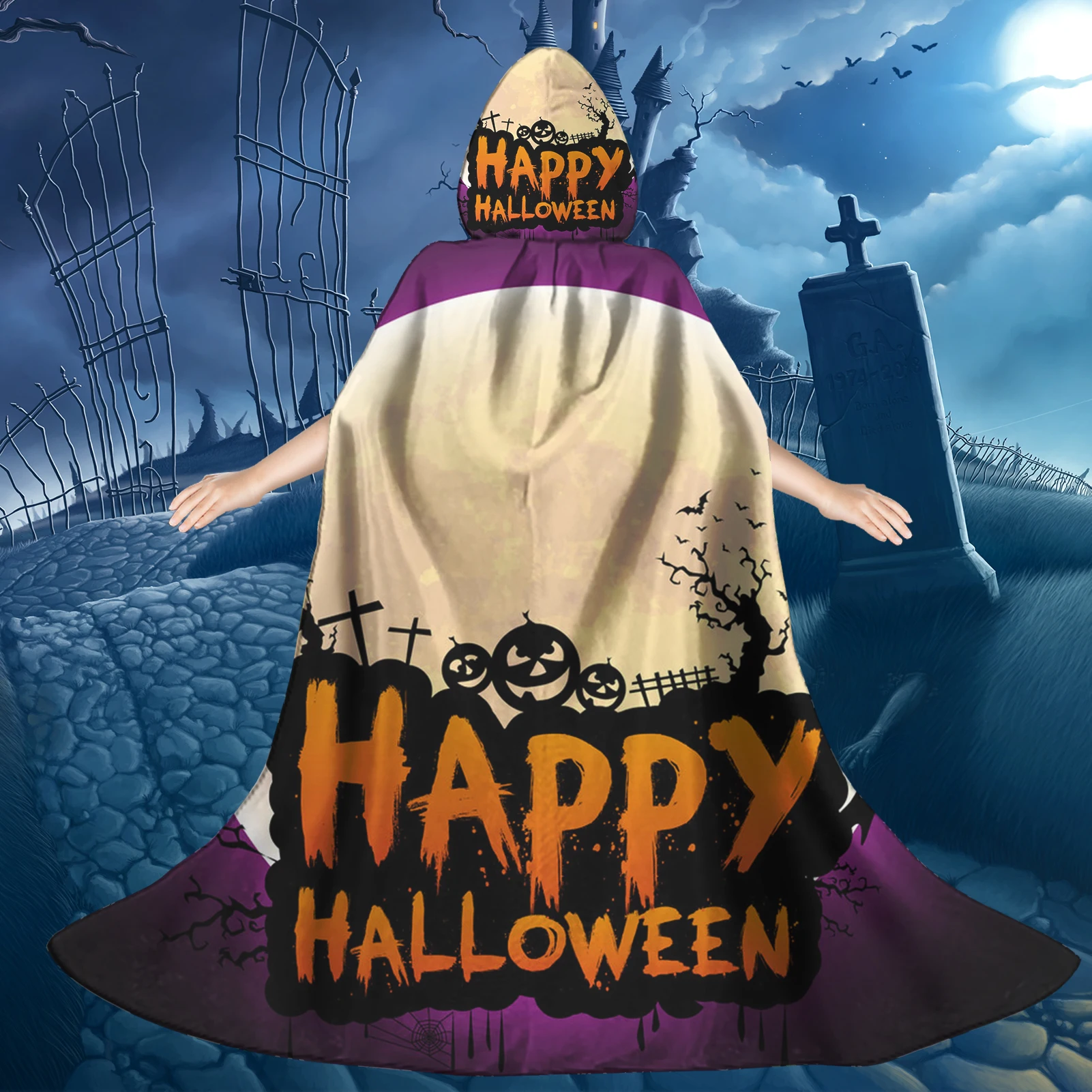 

2021 Happy HAlloween Pattern Print Long Cloak for Children New Style Christmas Party Cosplay Costumes for Teenagers Role Cape