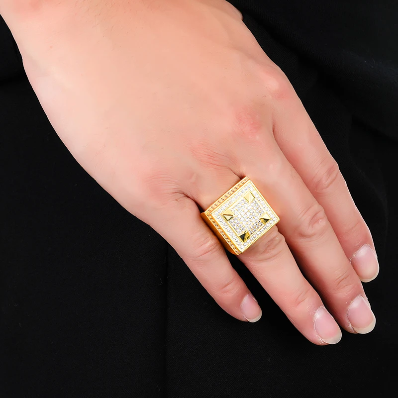 D &amp Z полностью проложили CZ Геометрические Квадратные Кольца для мужчин золото