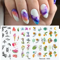 1pc spring water transfer nail decal and sticker flower leaf tree green simple summer decor diy slider for manicure nail art