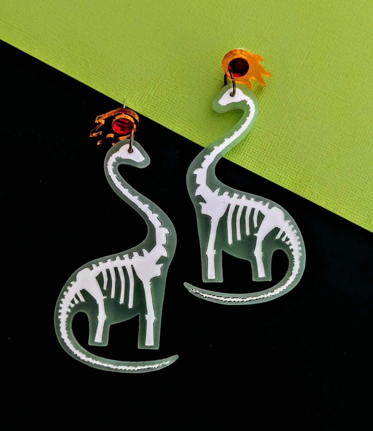 

ZiccoWong Fashion Exaggerated Dinosaur Long Dangle Earring For Women Girl Big Transparent Acrylic Cartoon Animal Eardrop Gift