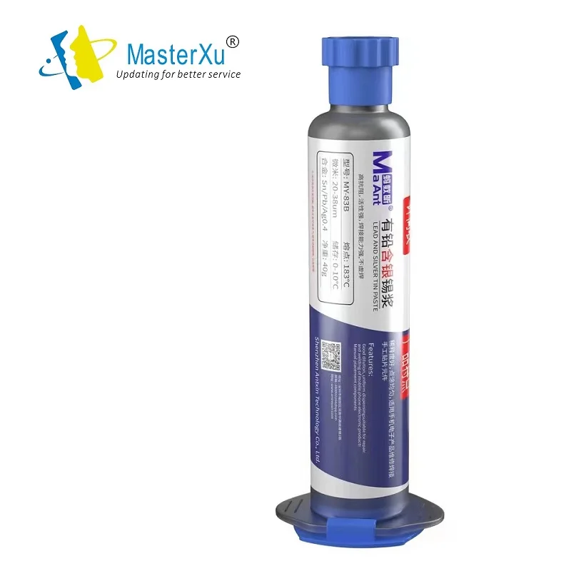 

MasterXu MaAnt MY-83B Syringe Liquid Flux Solder Paste Leaded Stencil With Silver Welding Tool 183℃ Tin For Cell Phone CPU Repai