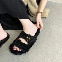 2021 new fur slippers 100real wool slippersflat shoesindoor home slippers