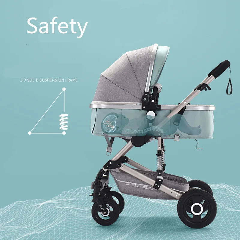 

Good Quality Blue Gray Baby Stroller Folding Carriage High Landscape Gold Red Baby Stroller Newborn Absorber Stroller Stroller
