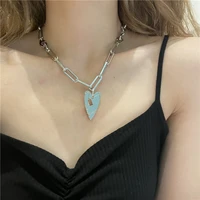 simple silver colour metallic irregular love heart pendant necklace for women girls chunky link chain necklace accessories