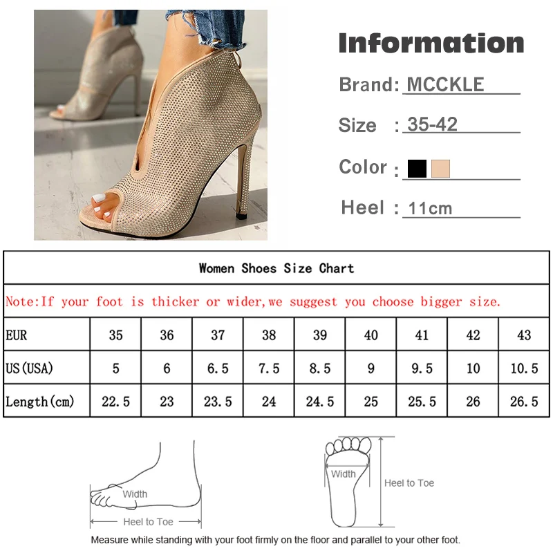 

Autumn Women Ankle Boots Sequined Cloth Deep V Rhinestone Zip Ladies Shoes High Heels Boots Pumps Peep Toe Thin Heels
