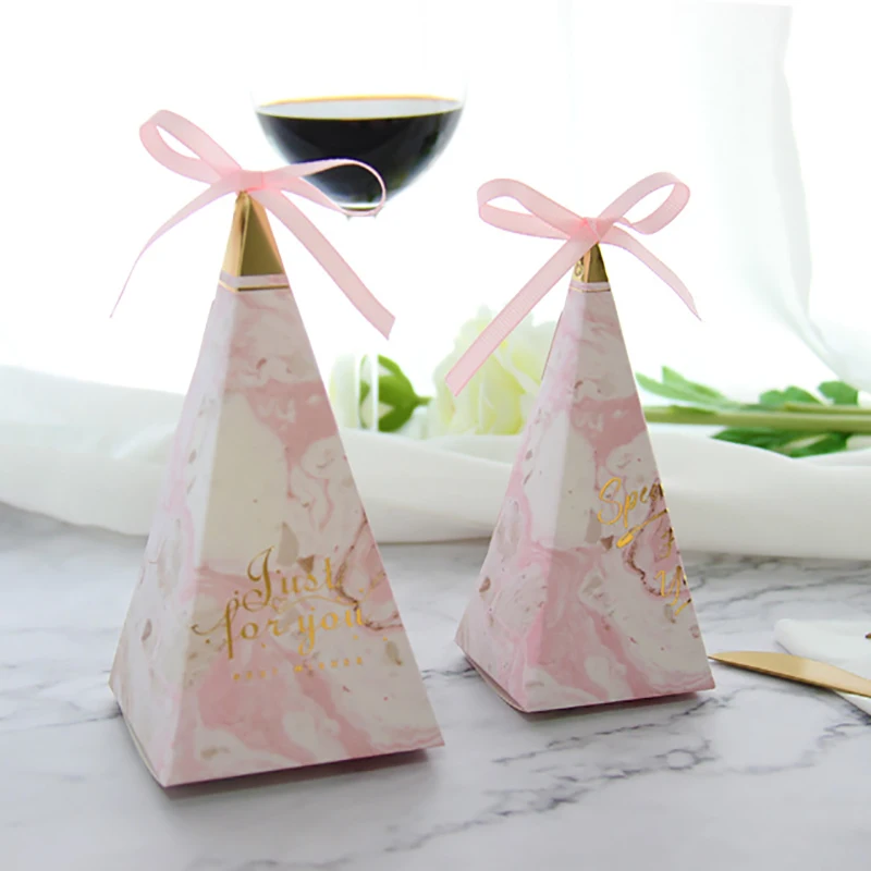

New Pyramid Wedding Favours Gift Boxes Just for You Printed Chocolate Cookies Paper Candy Box for Special Party Favors Supplies