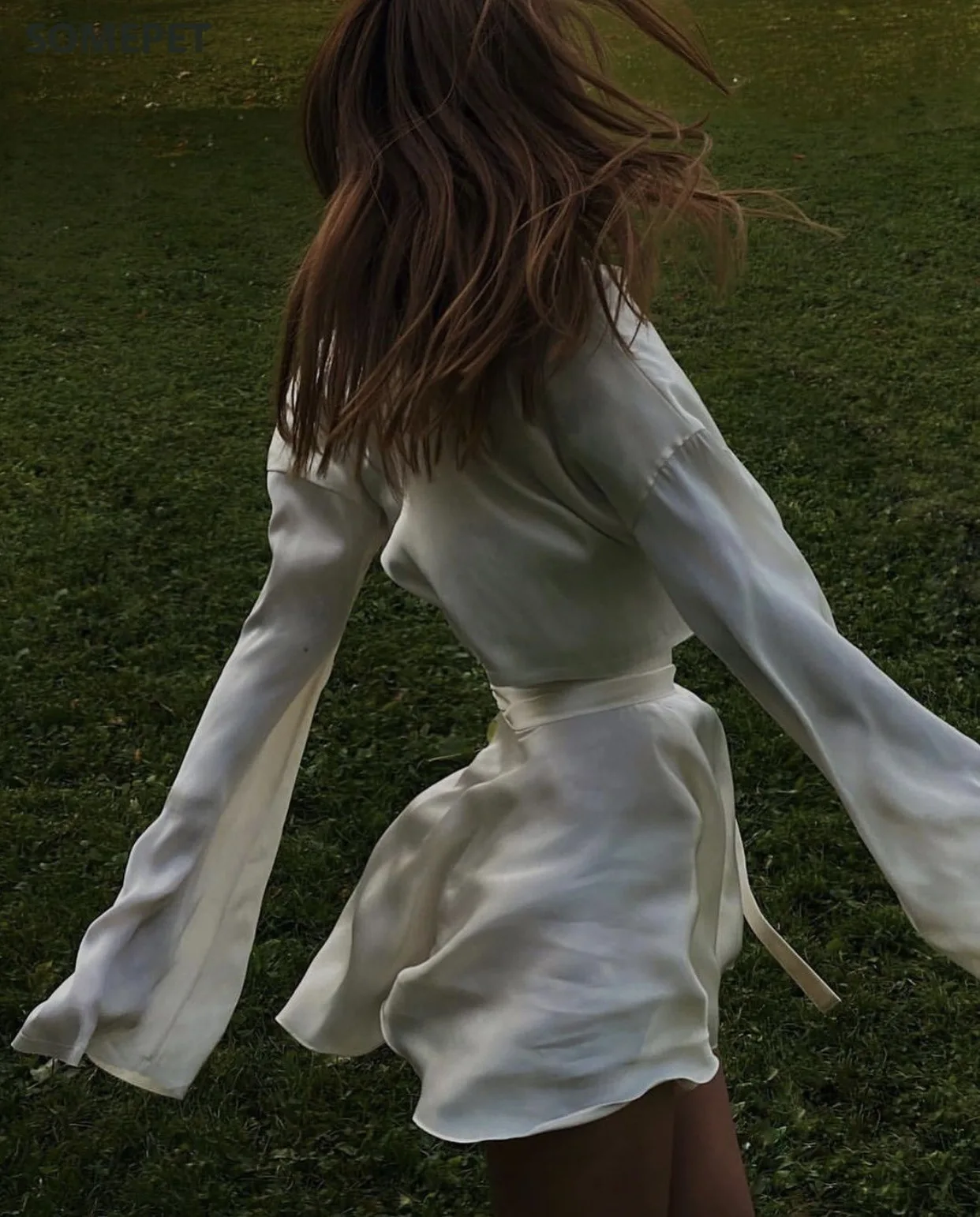 

White Elegant Satin Crop Top And Skirt 2 Two-Piece Set Women Lantern Long Sleeves Cardigan Sexy High Waist Mini Skirts 2021 Suit