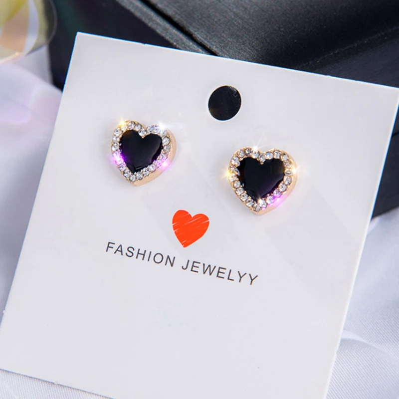 

2021 New Korean Geometric Heart Stud Earrings for Women Girls Shiny Zircon Stone Summer Party Earrings Fashion Jewelry Gifts