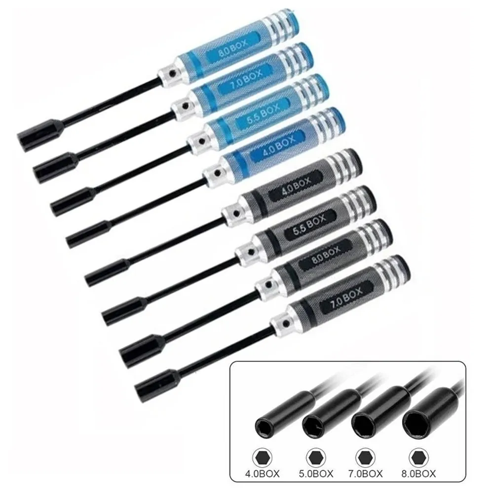 

4Pcs Hex Screwdriver Set 4mm/5.5mm/7.0mm/8.0mm Nut Driver Socket Kit RC Hobby Metal Socket Set For Disassembling RC Helicopters