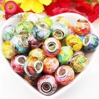 10pcs 16x10mm large hole round loose ripple flower color print murano beads silver plated fit pandora bracelet bangle jewelry