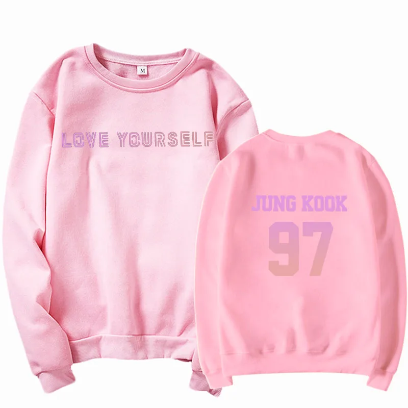 love yourself bangtan boys hoodie sweatshirt korean capless cotton hoody clothes Jung Kook 97 suga Unisex k-pop sweatshirts - Цвет: Sweatshirt pink 2