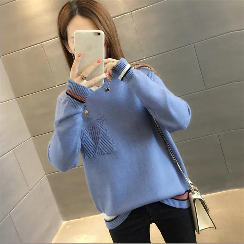 

2020 new Korean pullover Half-high collar ins sweater female spring and autumn version of the loose wild bottoming sweater