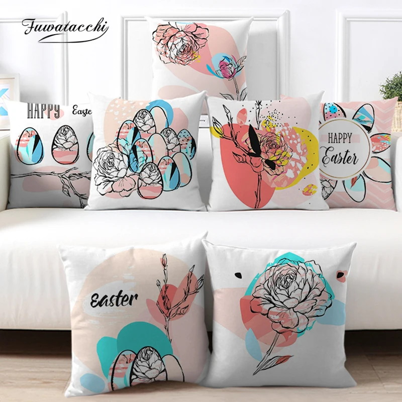 

Fuwatacchi Plant Animals Cushion Cover Easter Home Decor Pillowcase Flower Bedroom Decoration Sofa Chair Couch Pillow Cover