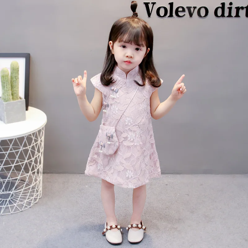 Чонсам в китайском стиле летняя детская одежда для девочек кружевное платье
