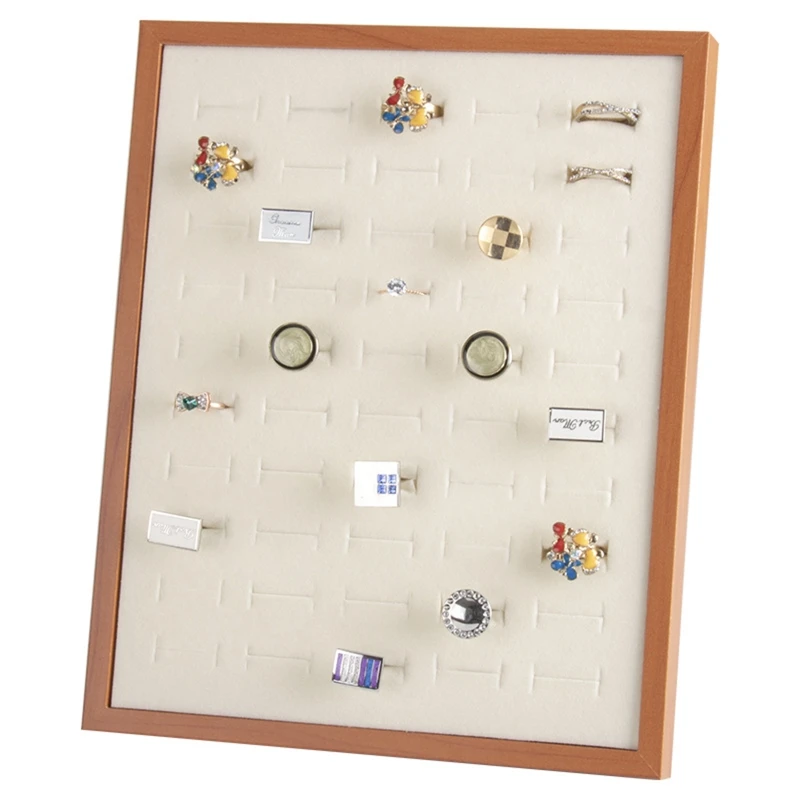 

N58F Wood Frame Necklace Rings Display Tray Organizer Convenient Earring Studs Holder