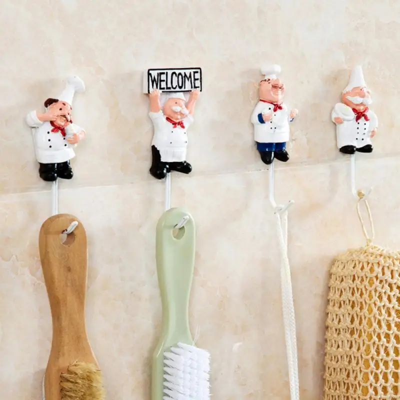 

1PC Creative Cartoon Chef Shape Stainless Steel Hooks Wall Door Clothes Coat Hat Hanger Kitchen Rustproof Towel Hooks