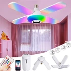 Музыкальсветильник RGB-вентилятор E27 с 4 листьями, светодиодная лампа с дистанционным управлением, Складная Лампа с поддержкой Bluetooth, умный динамик, светильник