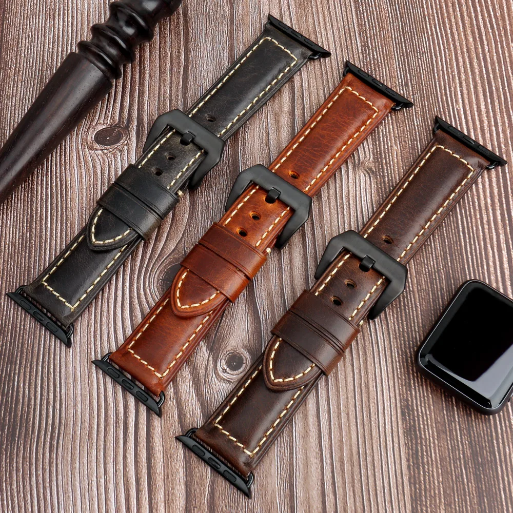 MAIKES Italian cow leather watch band vintage watchbands for apple 42mm 38mm Series 3 2 1 iwatch 4 strap 44mm 40mm | Наручные часы