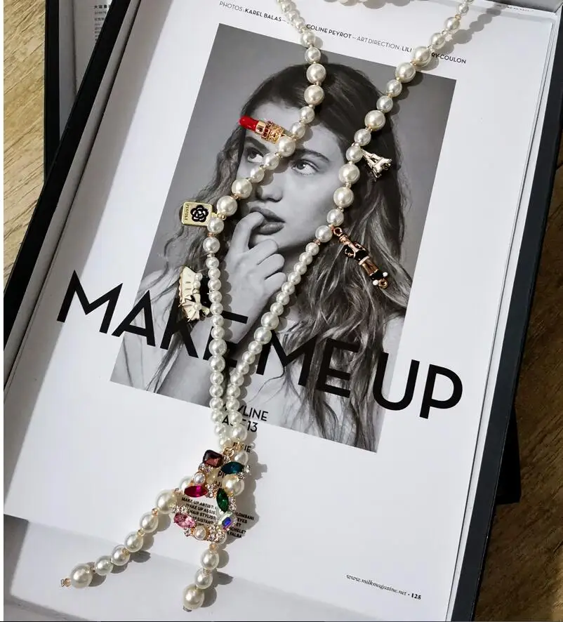 Длинное ожерелье с имитацией жемчуга для женщин кулон № 5 длинное модный дизайн