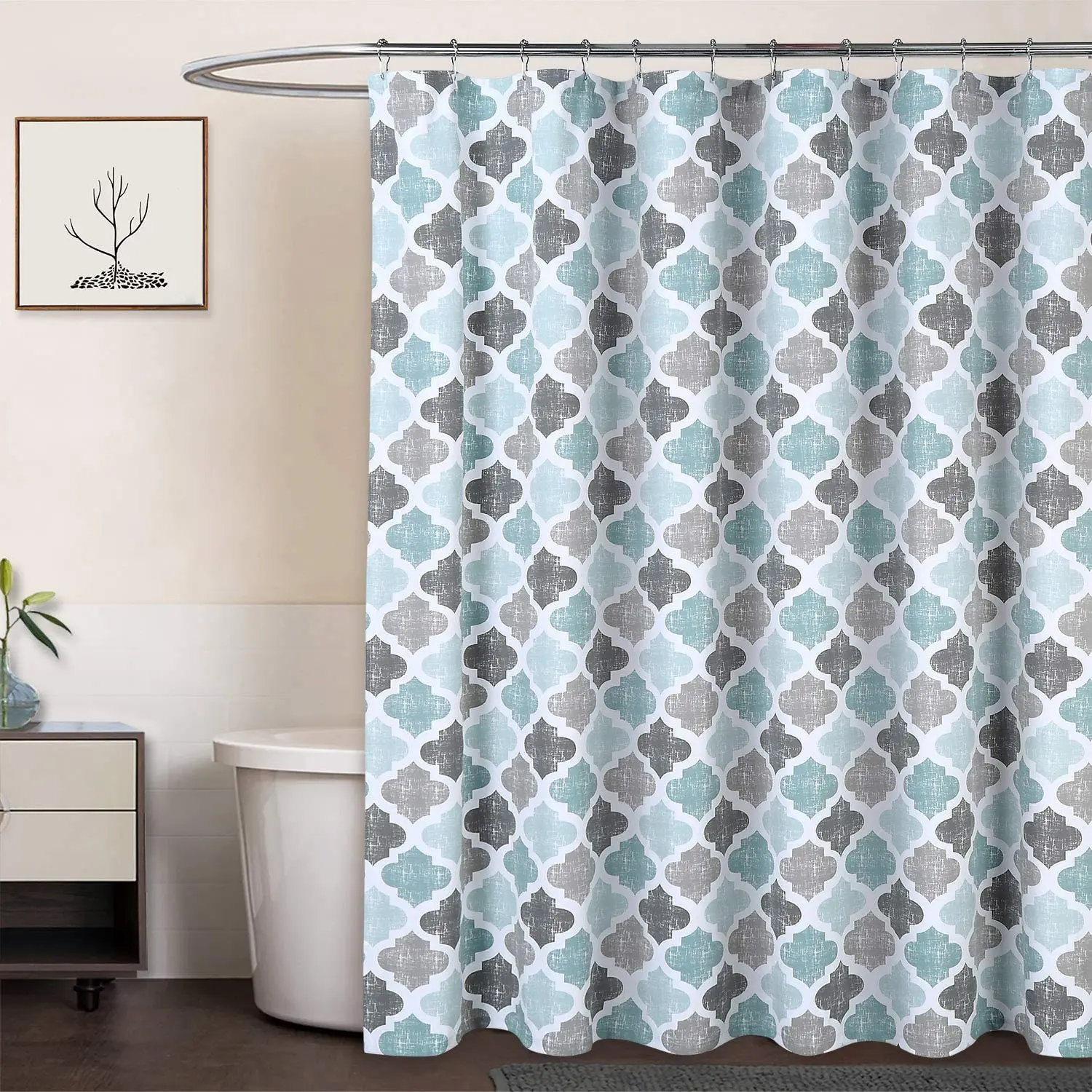 S Modern Teal Grey Spell Color Bathroom Decor Fabric Hanging Curtain Bathtub Set