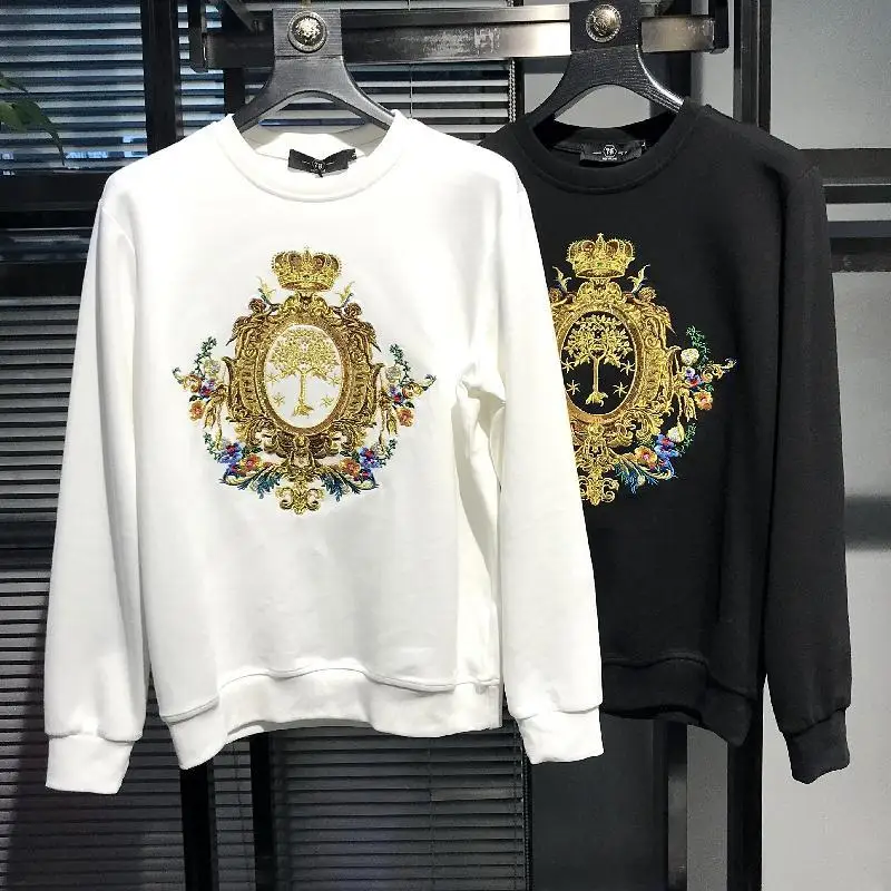 

2021 New Men's Hooded High Quality Luxury Design Crown Printed Pattern Selling Street Round Neck Pullover