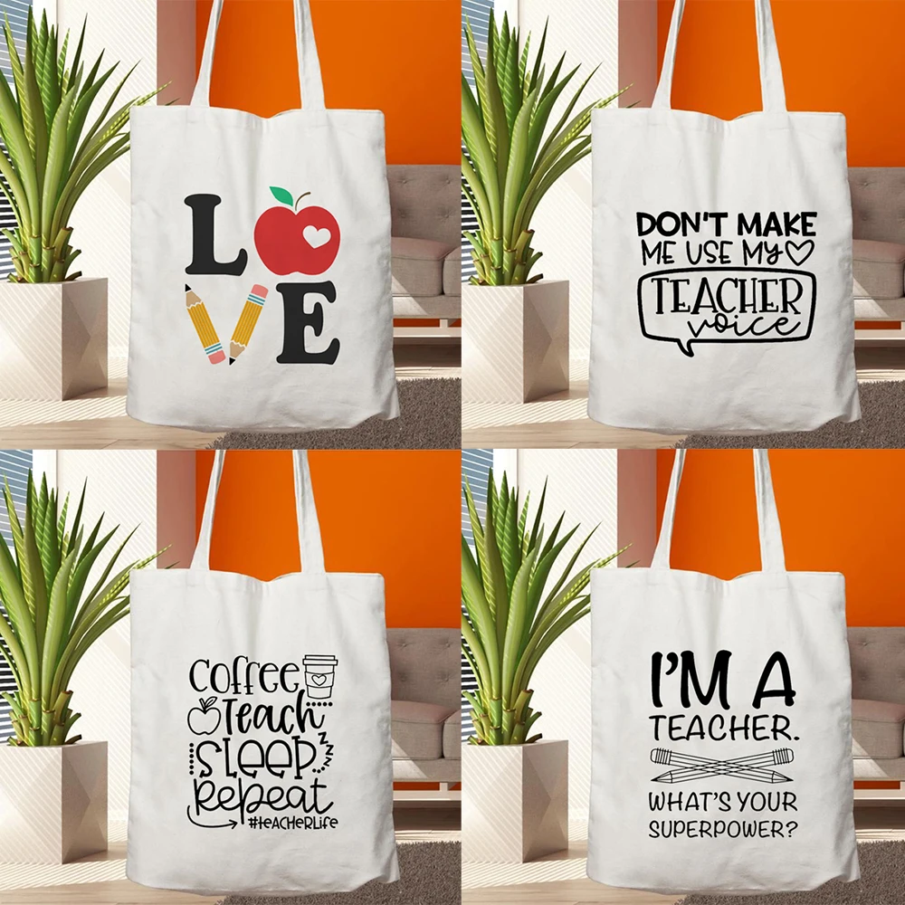

Teacher Life Canvas Shopping Tote Bag Reusable Love Printing Women Eco Shoulder Bag Book Bag Gift for Teacher Handbag Shopper