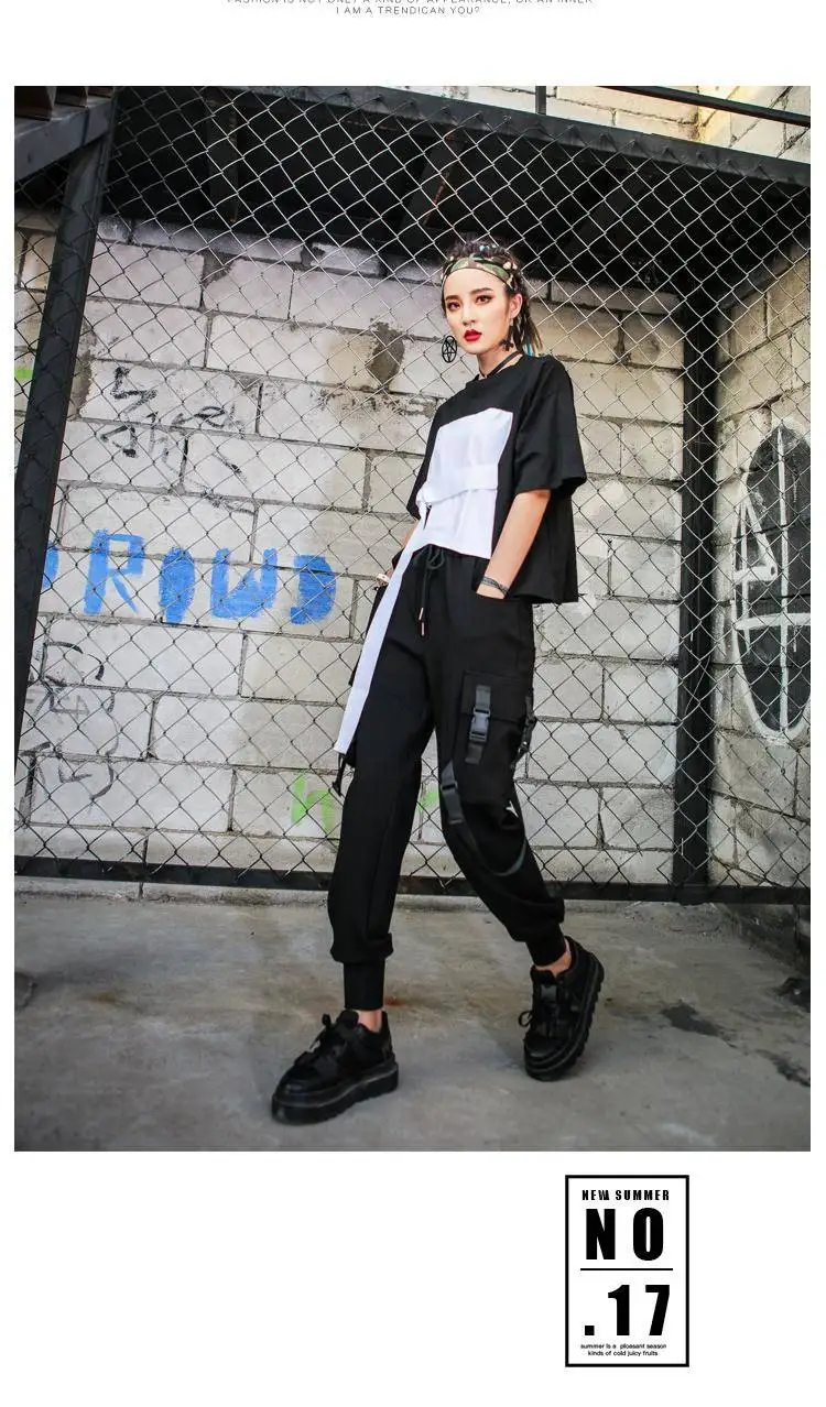

Black High Waist Cargo Pants Women Casual Punk Pants Gothic Streetwear Pencil Harajuku Cool Trousers Fashion Hip Hop Girls Pants