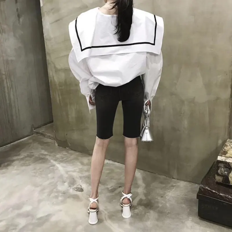 

Chic 2020 Sailor Collar Hot Casual White Fashion Women Vintage Full-Sleeved Fresh Loose High Quality All Match Shirts