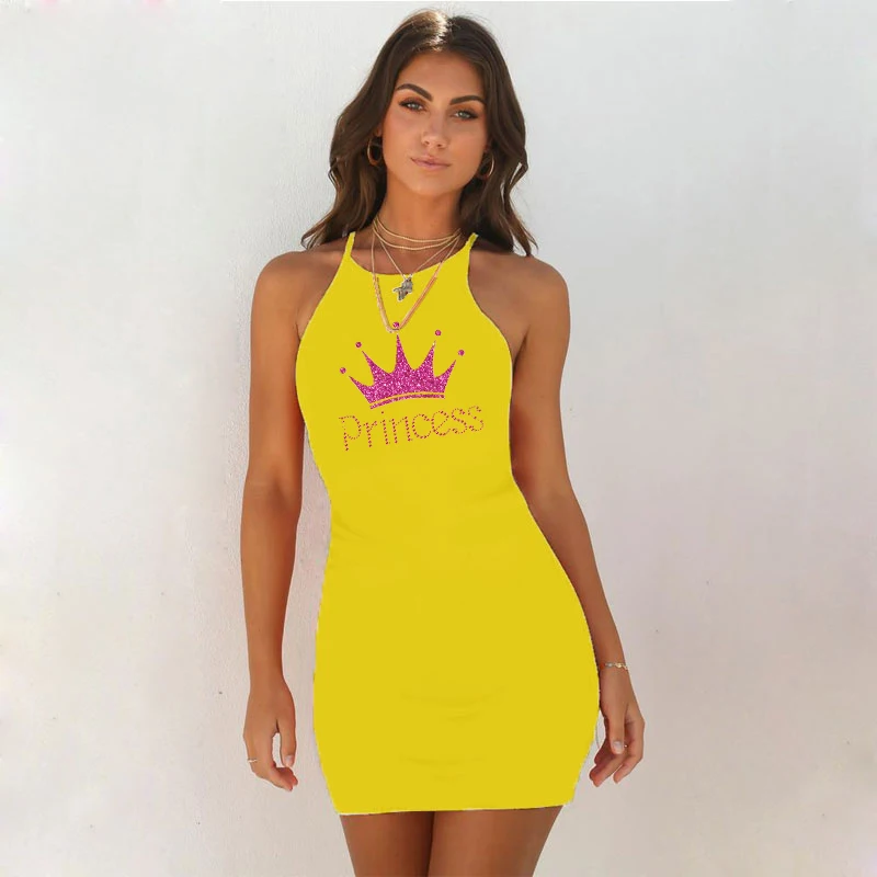 

New Summer Mini Dresses Alphabet Pincess Printing Vest Short Dresses Beach Party Sexy Dress Club Vestidos Robe Casual 2021
